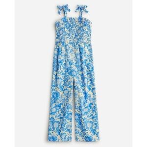 Crewcuts Blue Yellow Floral 100% Organic Cotton Tie Shoulder Jumpsuit Sz 7 Boho